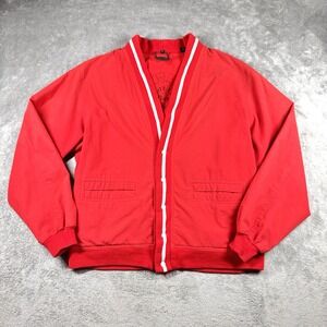 North Bay Mens XL Red Snap Front Bomber Jacket Varsity Lightweight White Trim